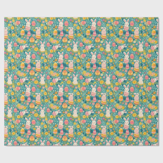 Whimsical Easter Bunny Spring Meadow Botanical Geschenkpapier (Flach)
