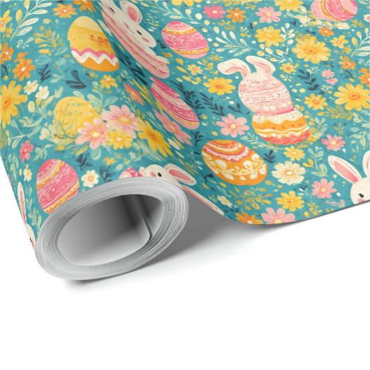 Whimsical Easter Bunny Spring Meadow Botanical Geschenkpapier (Rolleneckpunkt)