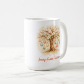 Whimsical Easter Mug with Blooming Tree and Eggs Kaffeetasse (VorderseiteRechts)