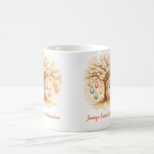 Whimsical Easter Mug with Blooming Tree and Eggs Kaffeetasse (Mittel)