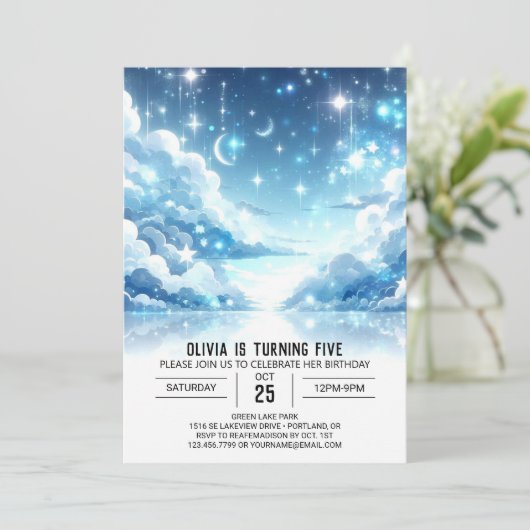 Whimsical Editable Celestial Digital Birthday Einladung (Stehend Vorderseite)