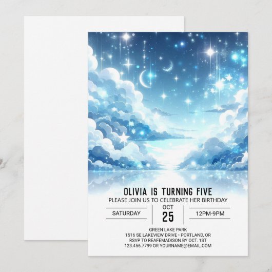 Whimsical Editable Celestial Digital Birthday Einladung (Vorne/Hinten)
