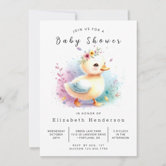 Whimsical Editable Duck Baby Duck Einladung (Vorderseite)