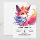 Whimsical Editable Fox Geburtstag Einladung (Vorne/Hinten)