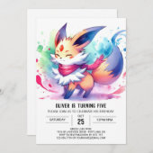 Whimsical Editable Fox Geburtstag Einladung (Vorne/Hinten)