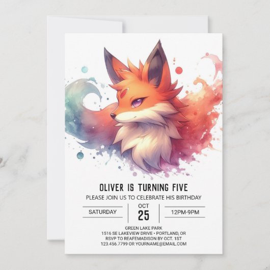 Whimsical Editable Fox Geburtstag Einladung (Vorderseite)