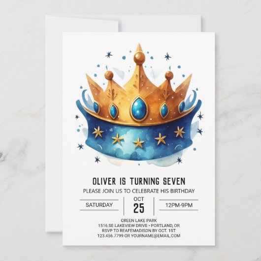 Whimsical Editable Prince Crown Geburtstag Einladung (Vorderseite)