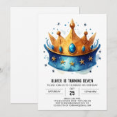 Whimsical Editable Prince Crown Geburtstag Einladung (Vorne/Hinten)