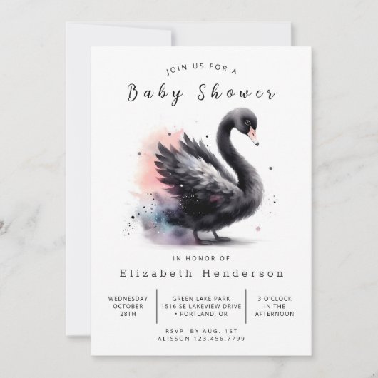 Whimsical Editable Swan Baby Dusche Einladung (Vorderseite)