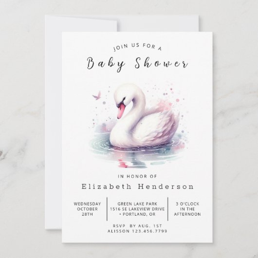 Whimsical Editable Swan Baby Dusche Einladung (Vorderseite)