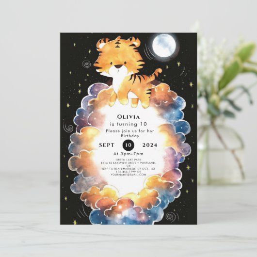 Whimsical Editable Tiger Birthday Einladung (Stehend Vorderseite)