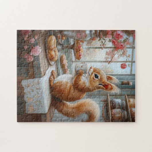 Whimsical Eichhörnchen Drink Tea Café Puzzle (Horizontal)