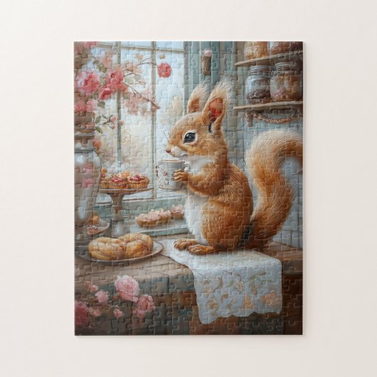 Whimsical Eichhörnchen Drink Tea Café Puzzle (Vertikal)