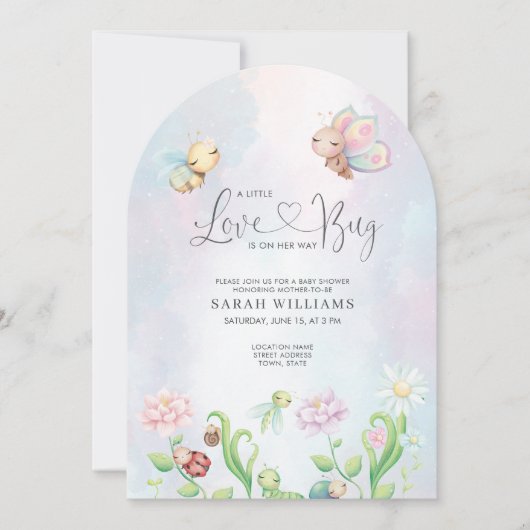 Whimsical eine kleine Liebe Bug Rainbow Baby Dusch Einladung (Vorderseite)