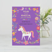 Whimsical Einhorn & Blume Einladung (Stehend Vorderseite)