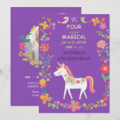 Whimsical Einhorn & Blume Einladung (Vorne/Hinten)