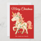 Whimsical Einhorn mit String Lights Weihnachten (Vorderseite)