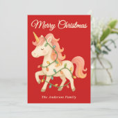 Whimsical Einhorn mit String Lights Weihnachten (Stehend Vorderseite)