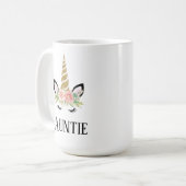 Whimsical Einhorn Tantchen, Schwangerschaftsankünd Kaffeetasse (Vorderseite Links)