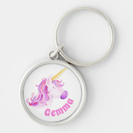 Whimsical Einhornkunstkopf personalisiert rosa Schlüsselanhänger