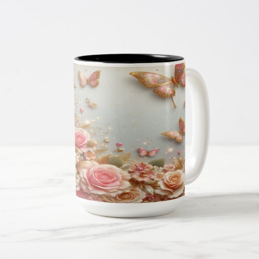 Whimsical Elegance Floral Glitzer Tasse (VorderseiteRechts)