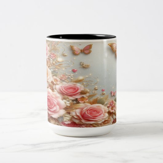 Whimsical Elegance Floral Glitzer Tasse (Mittel)