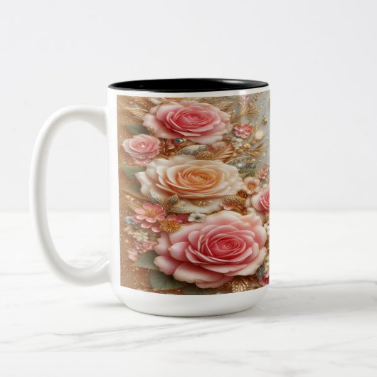 Whimsical Elegance Floral Glitzer Tasse (Links)