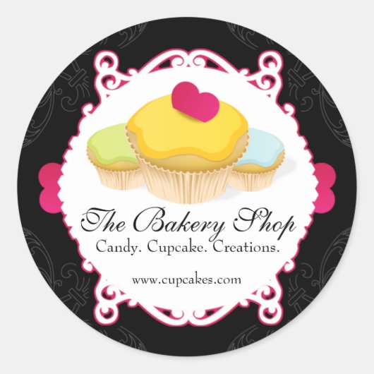 Whimsical & elegant Cupcake Bakery Business Labels Runder Aufkleber (Vorderseite)
