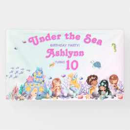 Whimsical & Elegant cute Kawaii Mermaid Birthday  Banner