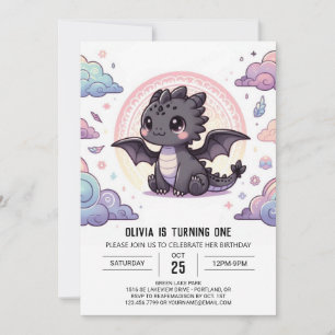 Whimsical Elegant Dragon 1. Geburtstag Einladung