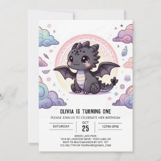 Whimsical Elegant Dragon 1. Geburtstag Einladung