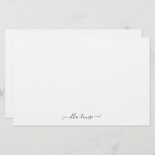 Whimsical Elegant Feminine Black Script Name Briefpapier (Vorne/Hinten)