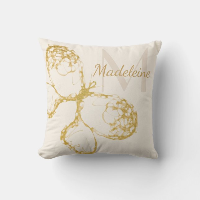 Whimsical Elegant Gold Butterfly Monogram Boho Kissen (Vorderseite)