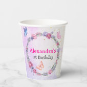 Whimsical Elegant Lila Pink Butterfly Floral Pappbecher (Vorderseite)