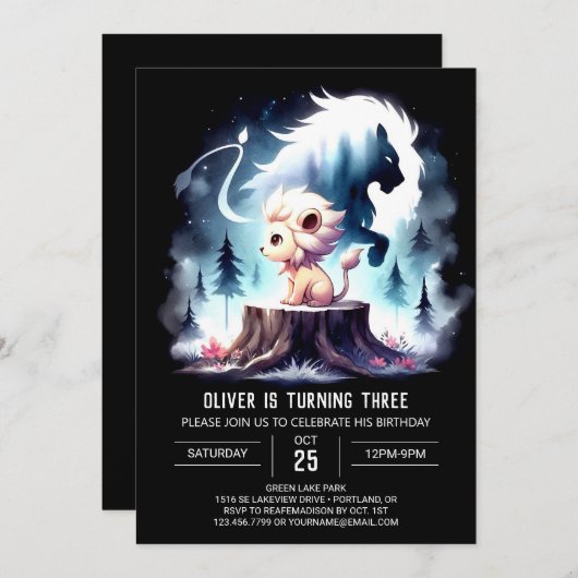 Whimsical Elegant Lion Birthday Einladung (Vorne/Hinten)