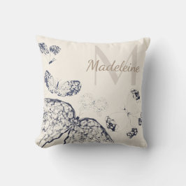 Whimsical Elegant Navy Lace Butterfly Monogram Kissen