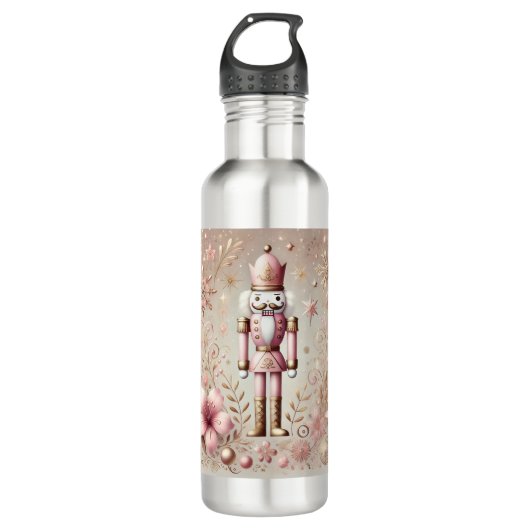 Whimsical Elegant Pink and Gold Pastel Nutcracker Edelstahlflasche (Vorderseite)