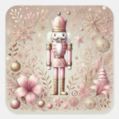 Whimsical Elegant Pink and Gold Pastel Nutcracker  Quadratischer Aufkleber (Vorderseite)