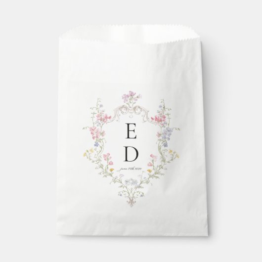 Whimsical Elegant Rococo Floral Crest Monogram Geschenktütchen (Vorderseite)