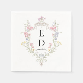 Whimsical Elegant Rococo Floral Crest Monogram Serviette