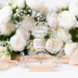 Whimsical Elegant Rococo Floral Crest Wedding Acryleinladungen