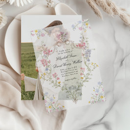 Whimsical Elegant Rococo Floral Crest Wedding Pergament Einladungen
