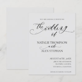 Whimsical Elegant Schwarz-Weiß-Skript Hochzeit Einladungspostkarte