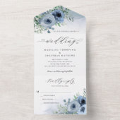 Whimsical Elegant Script floral Dusty Blue Wedding All In One Einladung (Innen Boden)