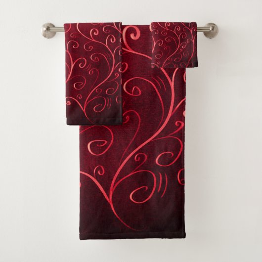 Whimsical Elegant Textured Red Swirl Muster Badhandtuch Set (Insitu)