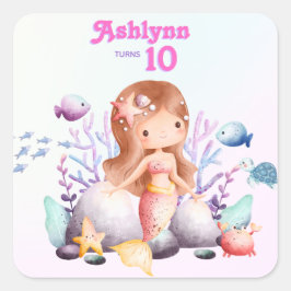 Whimsical Elegant Under the Sea Mermaid Quadratischer Aufkleber