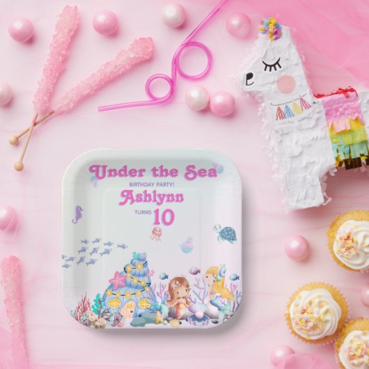Whimsical Elegant Under the Sea Mermaid Square Pappteller (Party)