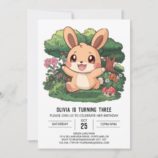 Whimsical Elegante Bunny Einladung (Vorderseite)