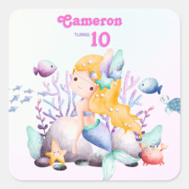 Whimsical Eleganto Under the Sea Blue Meerjungfrau Quadratischer Aufkleber