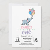 Whimsical Elephant and Balloons Birthday Invites Einladung (Vorderseite)